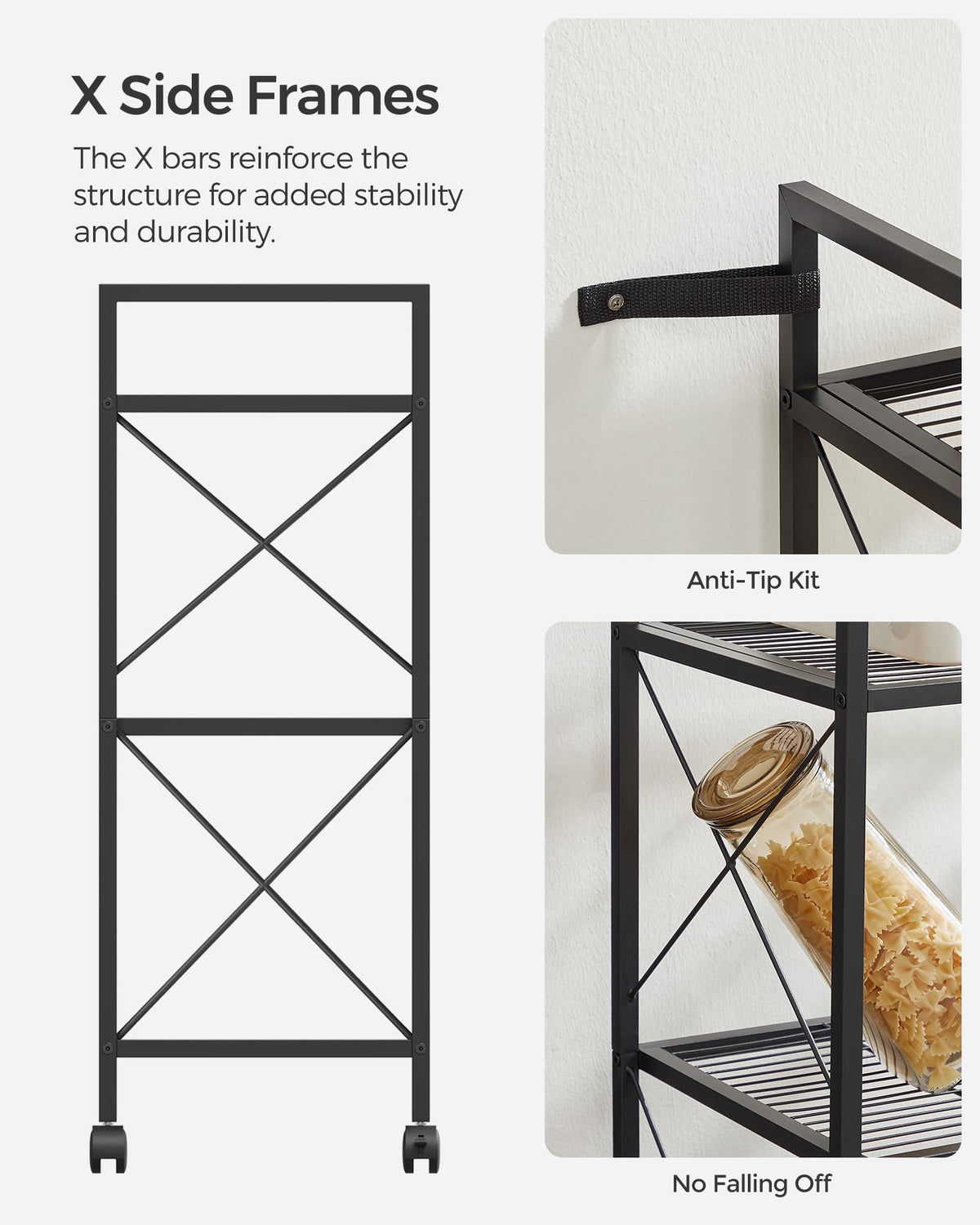 3-Tier Steel Storage Rack with Wheels M105829