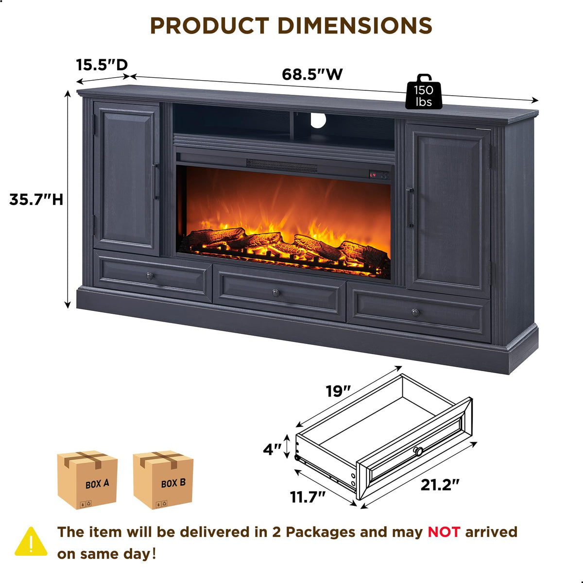 Black Fireplace TV Stand F2642