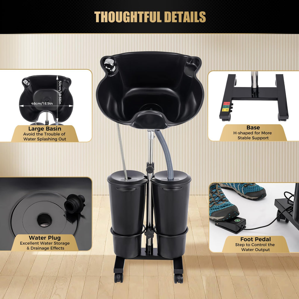 Portable Plastic Shampoo Bowl with 2 Bucket and Electric Pump R126