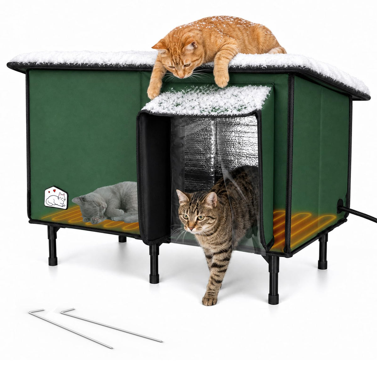 Weatherproof Insulated Heated Cat House with Heating Pad T88570