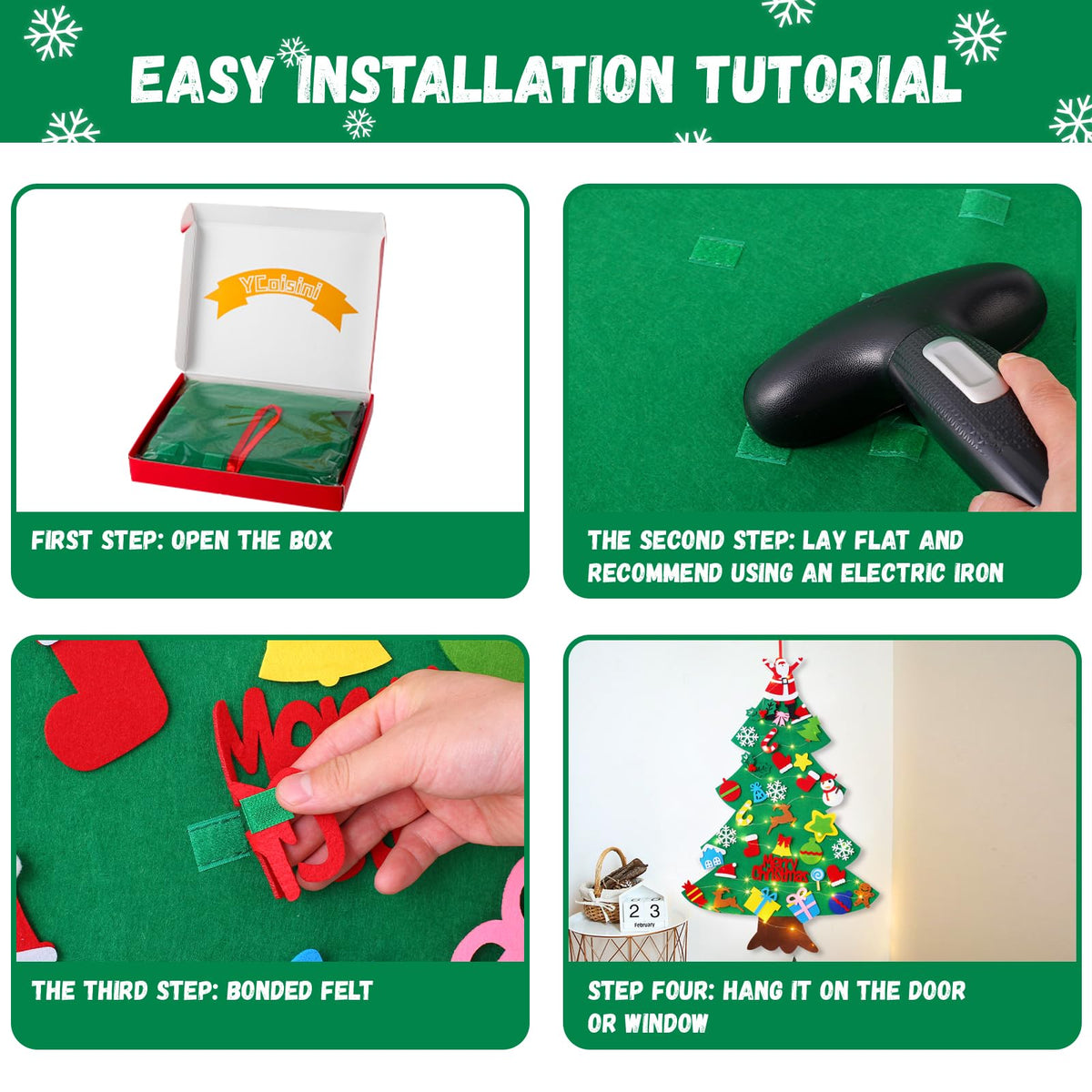 Felt Christmas Tree for Toddlers, 3.2ft Wall Hanging DIY Xmas Decorations with String Light I710775
