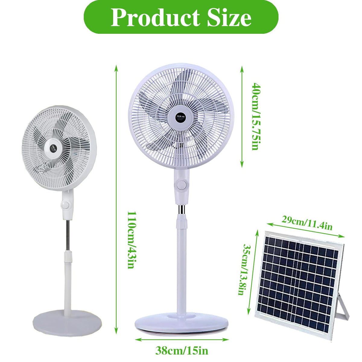 16" Solar Oscillating Standing Fan, 10000mAh Rechargeable, 3 Speed, White D9141