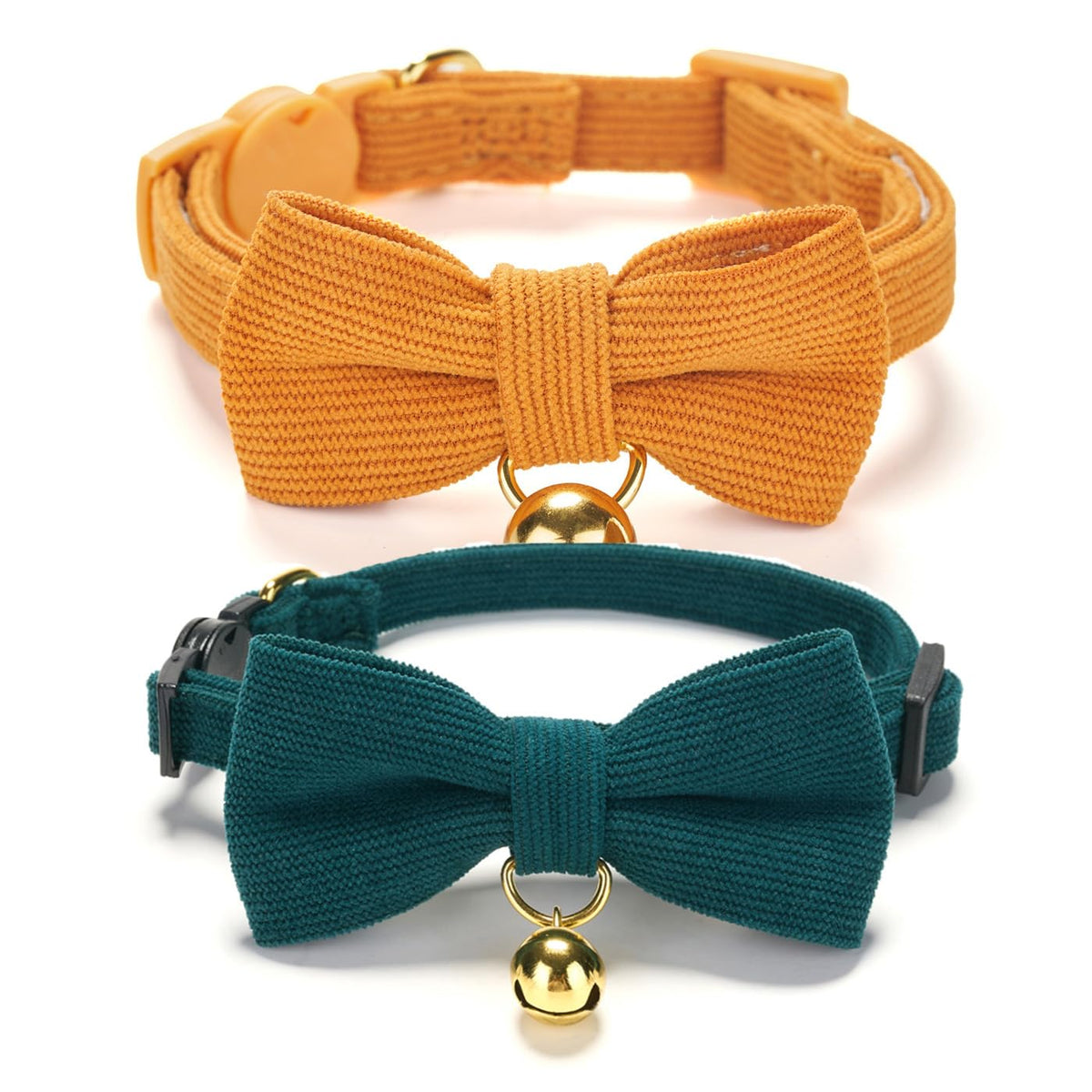 2 Pack Soft Corduroy Cat Collars with Bow Tie & Bell M498723