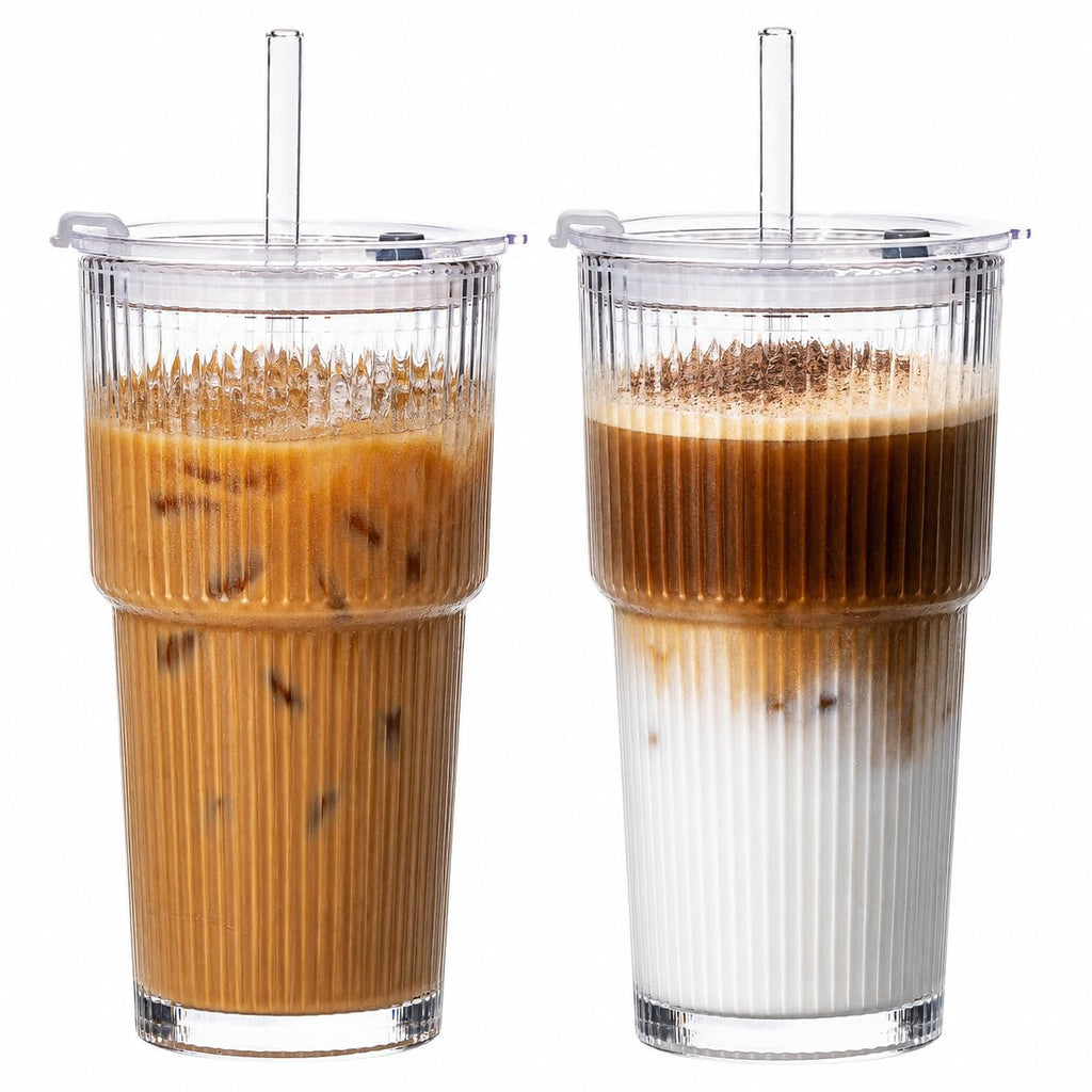 20oz Glass Iced Coffee Cups with Lids and Straws S21180