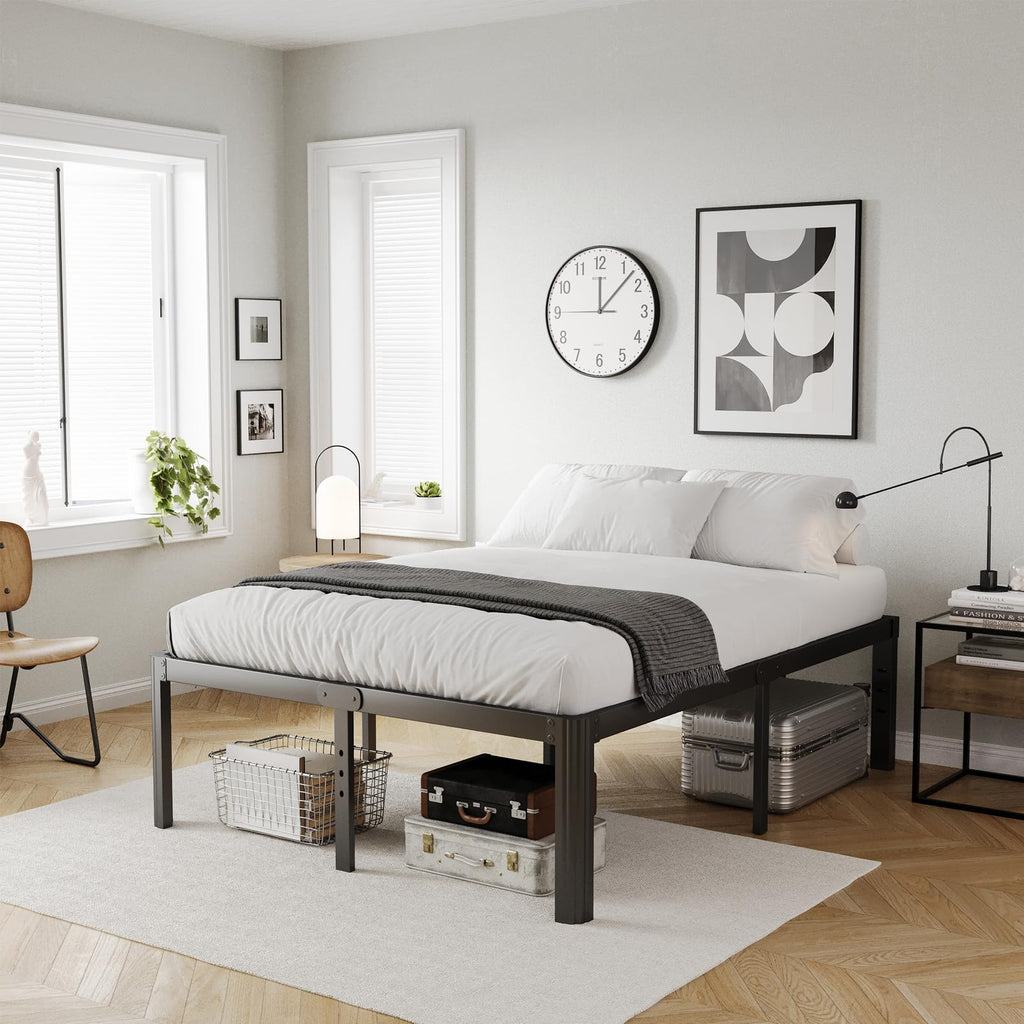 18 Inch High Queen Size Metal Platform Bed Frame Black W92133