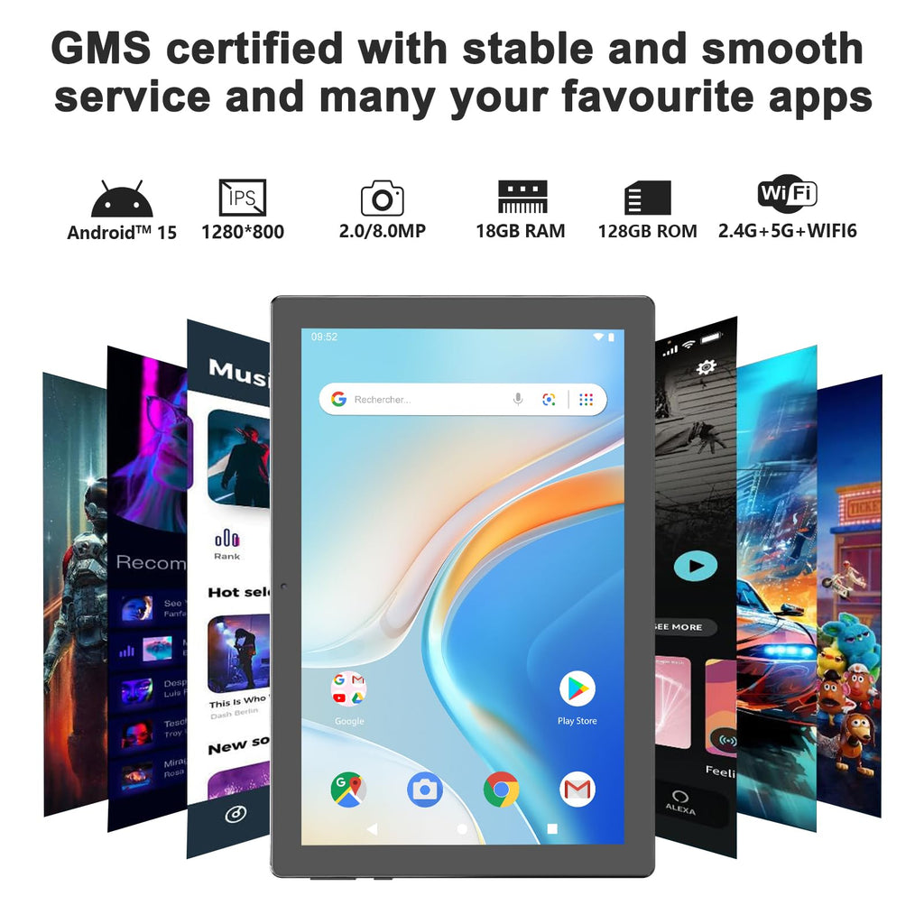 Android 15 Tablet 18GB RAM 128GB ROM 10 inch Black H726315
