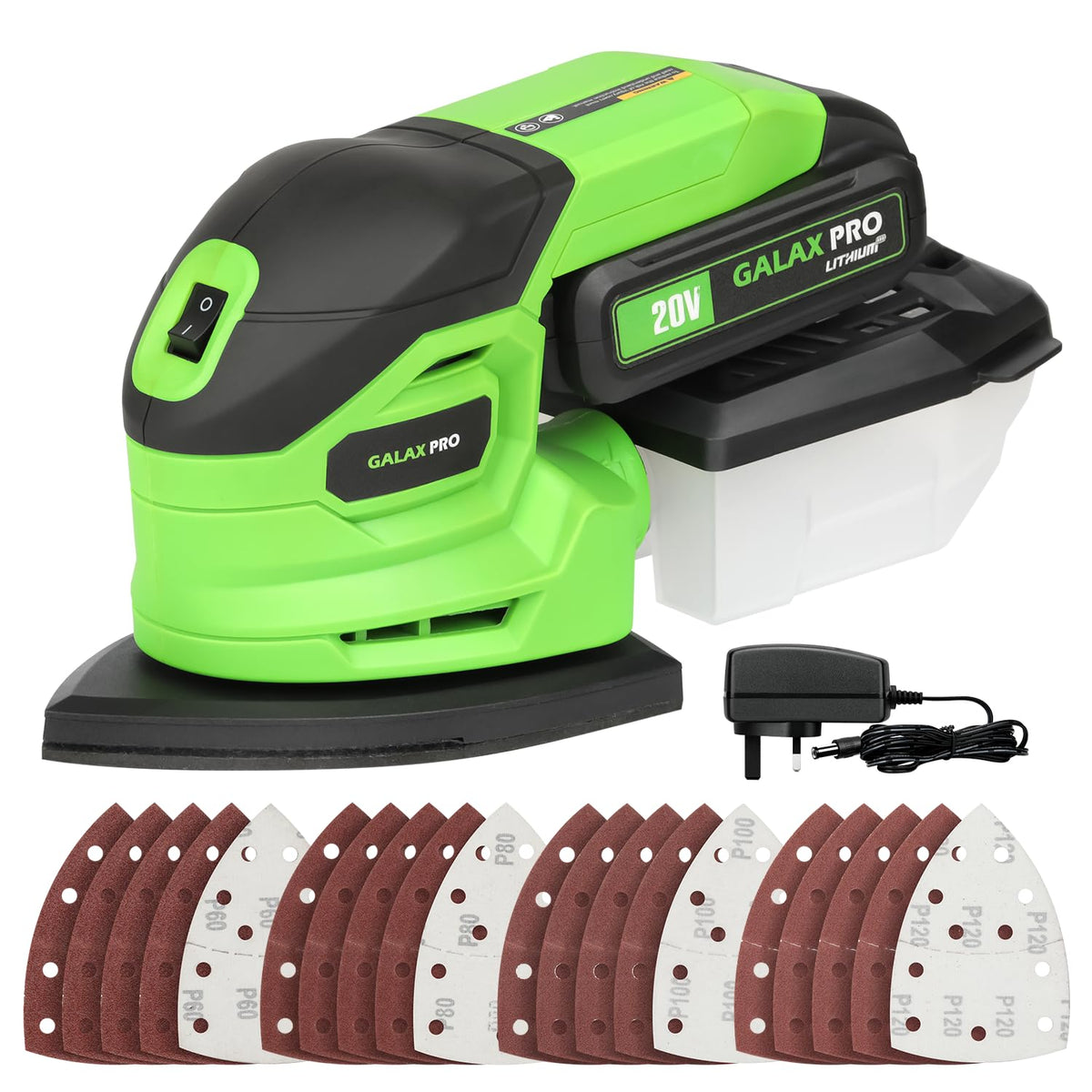 Cordless Detail Sander 2.0Ah Battery, 20 Pcs Sandpapers D1872