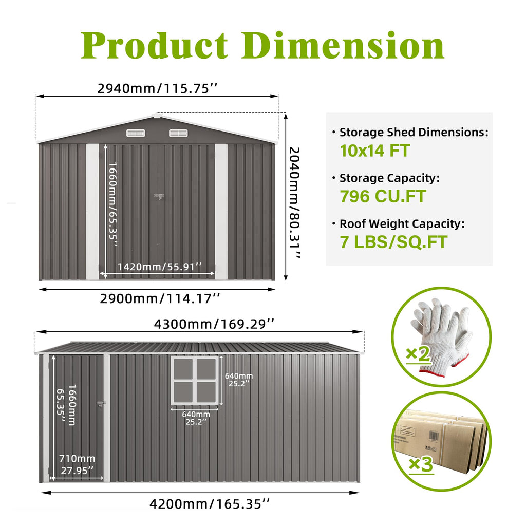 10x14 FT Outdoor Metal Storage Shed S844
