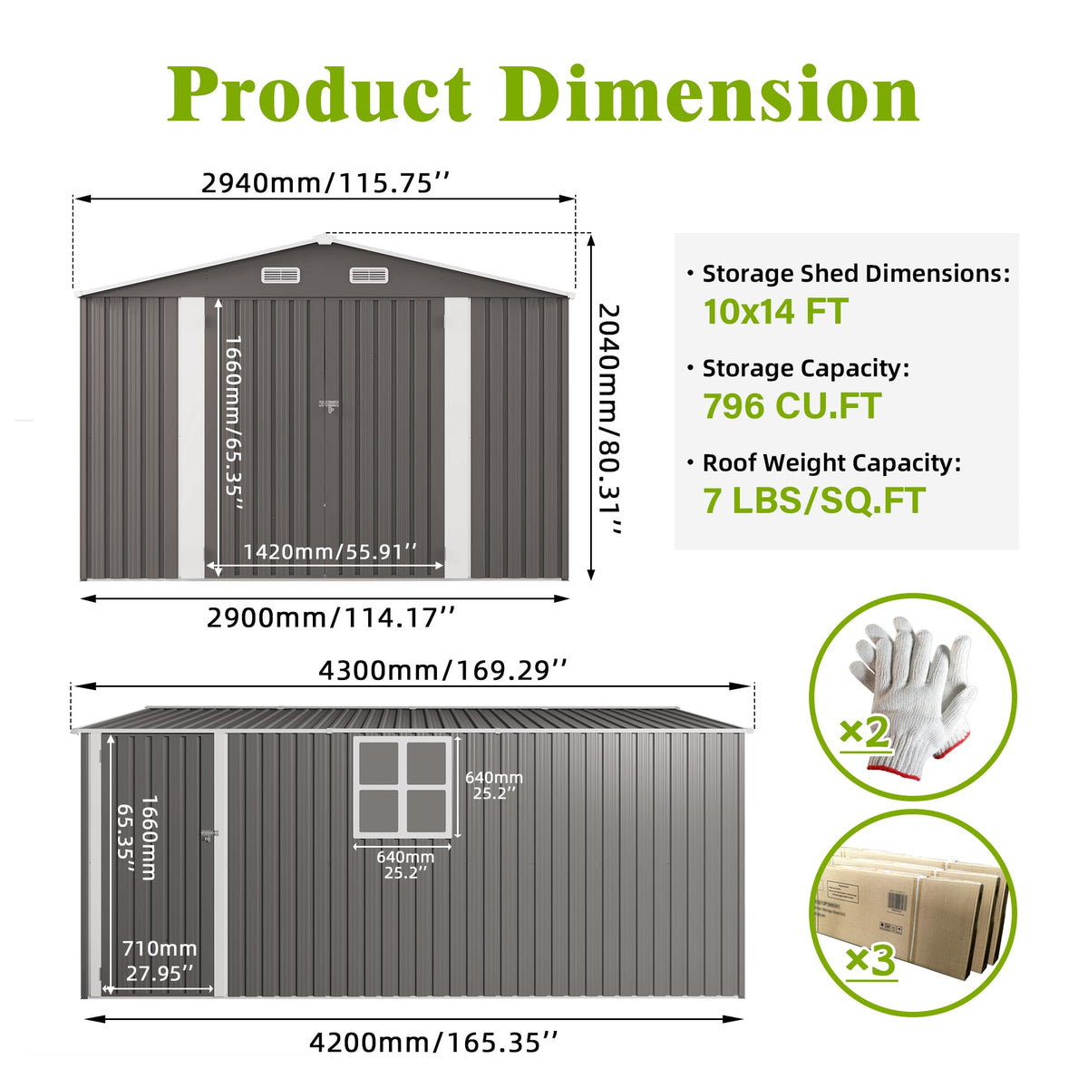 10x14 FT Outdoor Metal Storage Shed S844