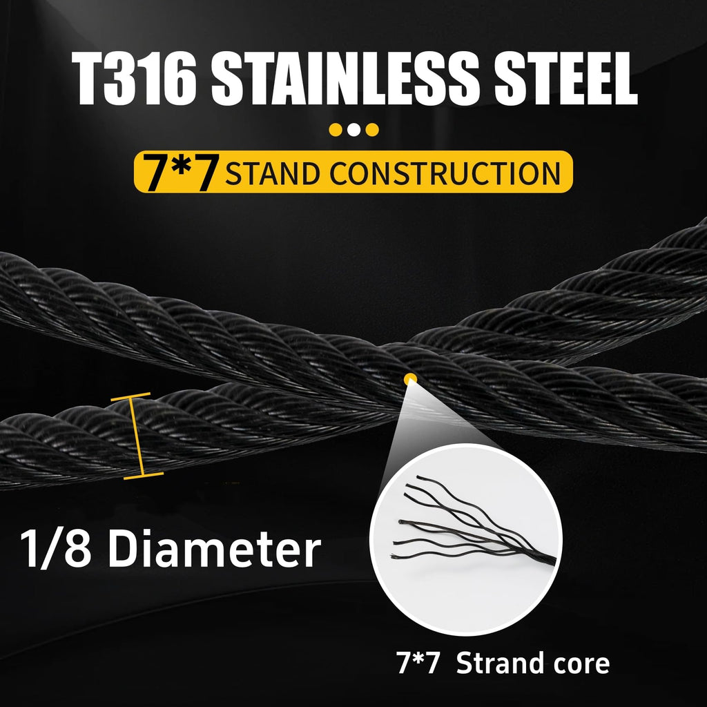 1/8" Black T316 Stainless Steel Cable Railing 600 FT 7x7 Wire Rope I6641