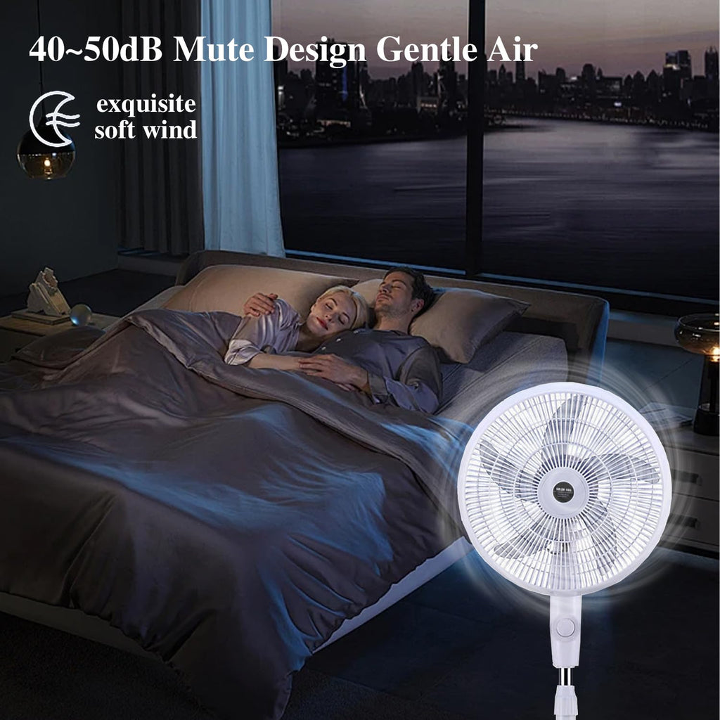16" Solar Oscillating Standing Fan, 10000mAh Rechargeable, 3 Speed, White D9141