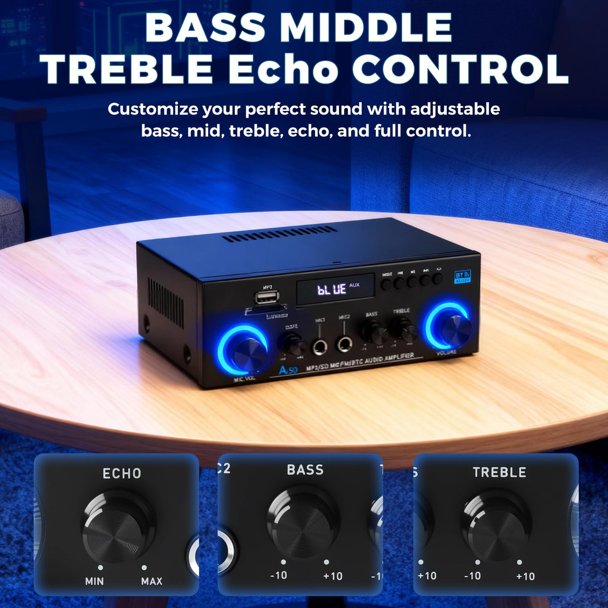 2 Channel 400W Bluetooth Stereo Audio Amplifier U581