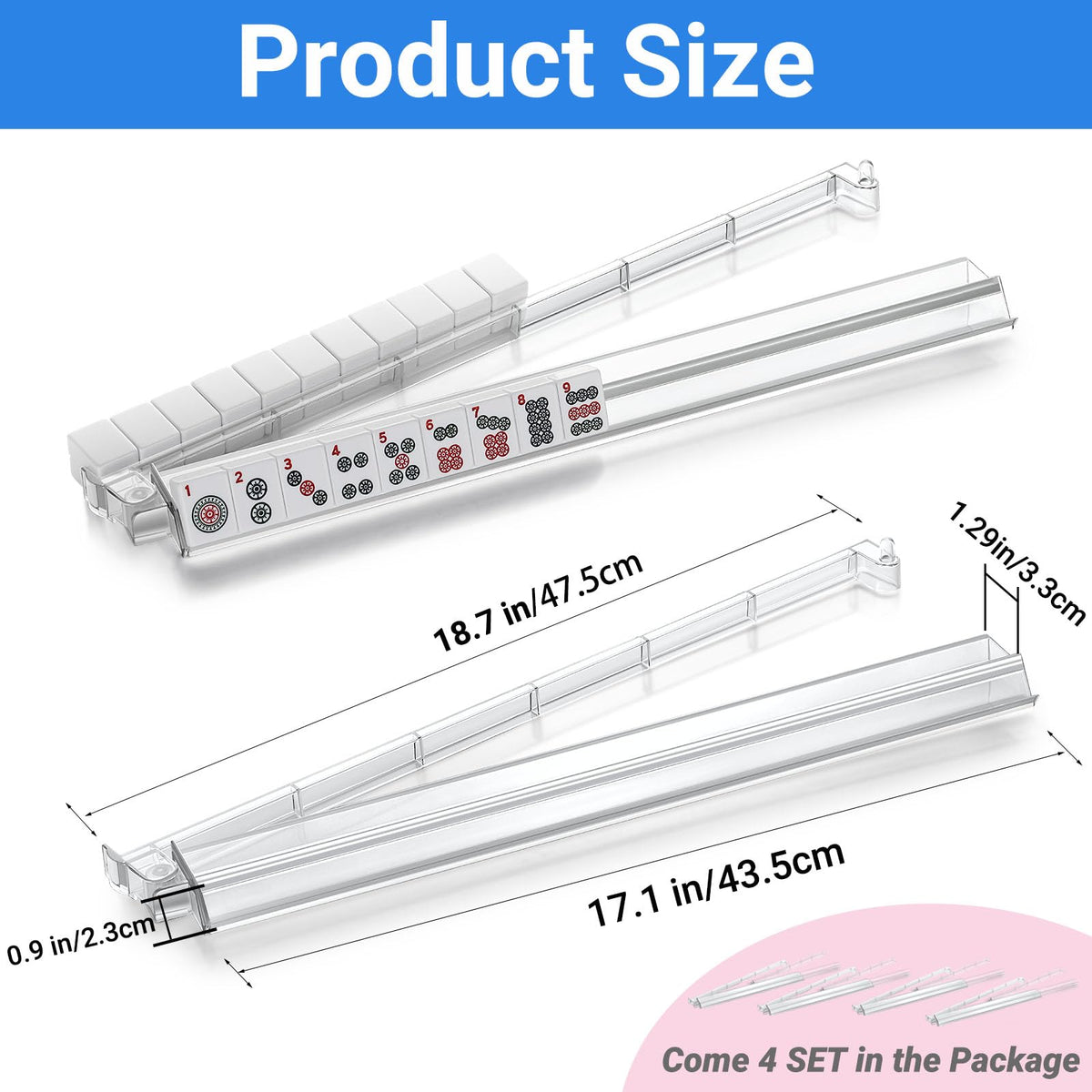 4PCS Clear Acrylic Mahjong Racks with Pushers Y95799