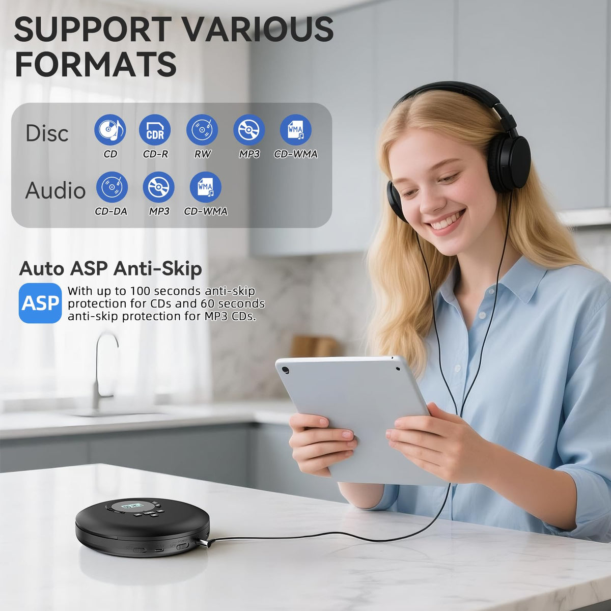 Portable CD Player with Headphones LCD Display F961795