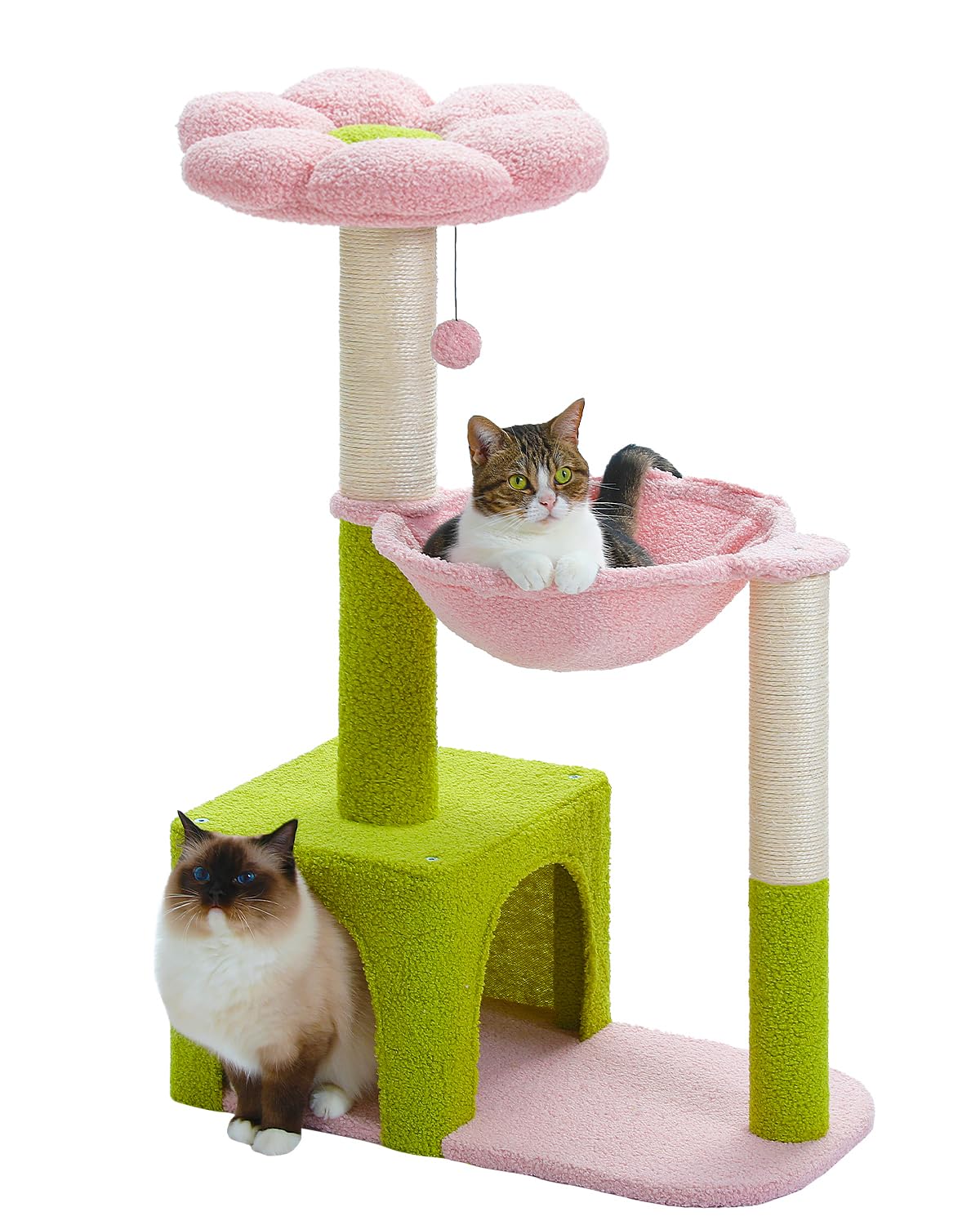 35" Pink Cat Tree with Hammock and Scratching Posts B6513