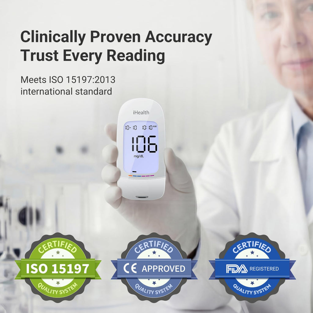 Blood Glucose Monitor Kit, 100 Strips & Lancets L218536