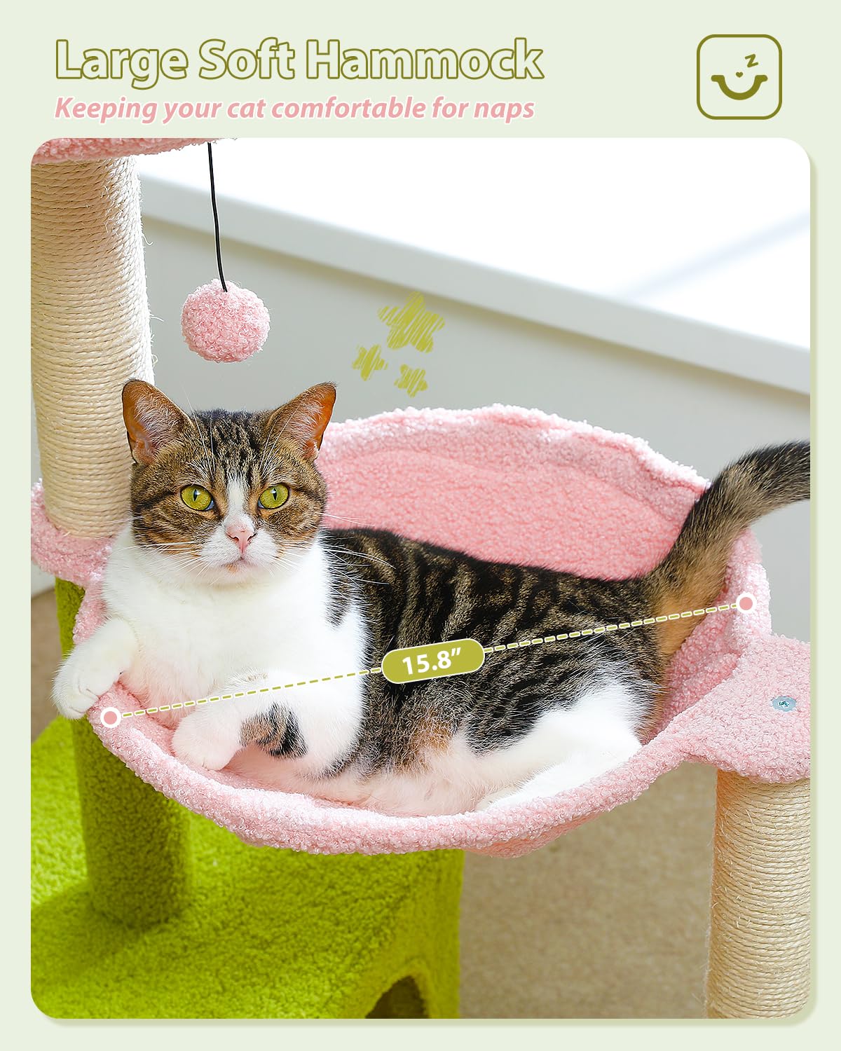 35" Pink Cat Tree with Hammock and Scratching Posts B6513