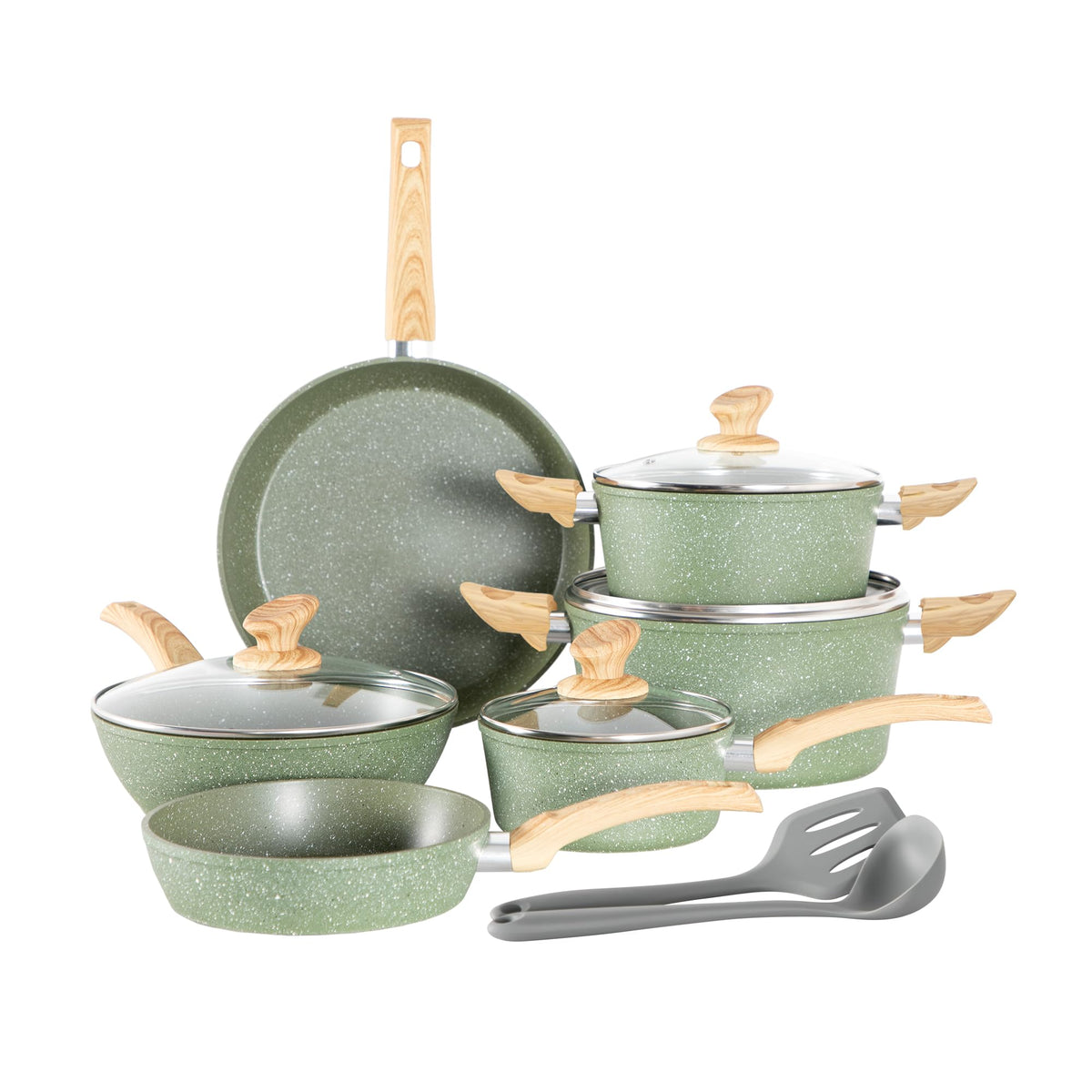 Non Stick Sage Green Cookware Set K241
