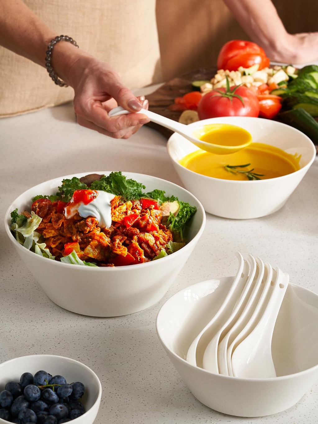 White Ceramic Soup Bowls Set of 4 I14794