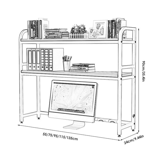 2-Tier White Desktop Bookshelf L636