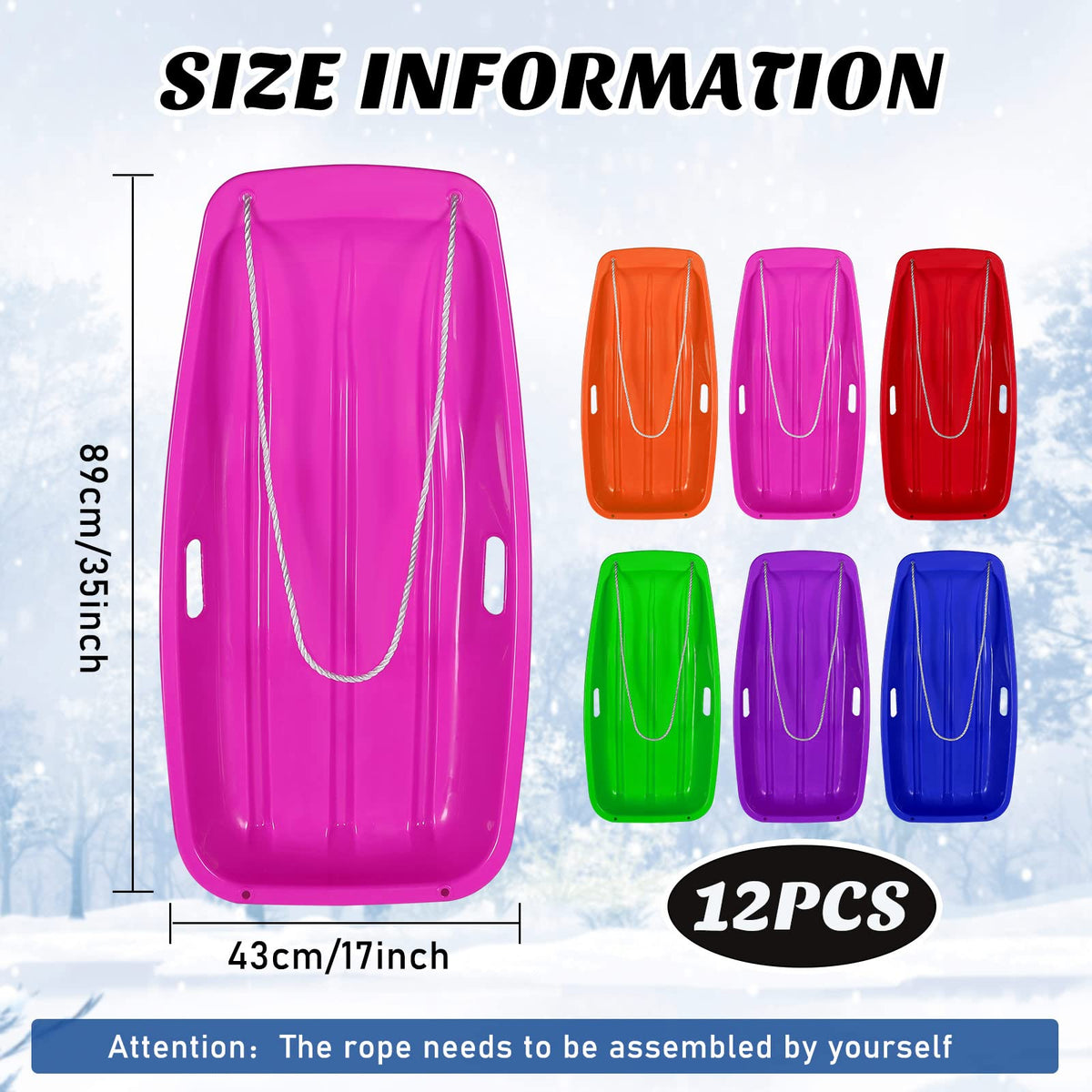 12 Pcs 35 Inch Plastic Snow Sleds G7371
