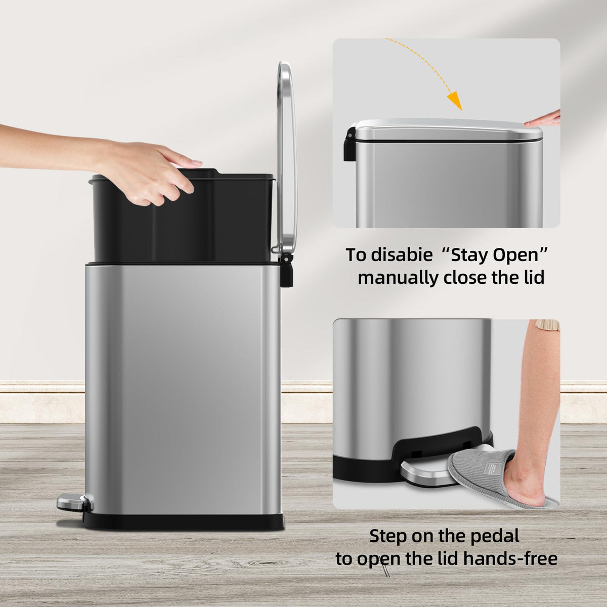 2.6 Gallon Stainless Steel Step Trash Can with Lid W172
