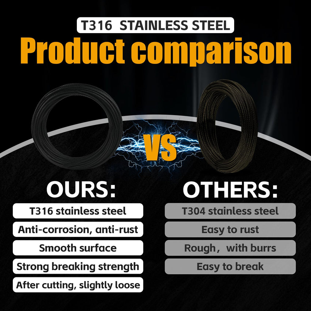1/8" Black T316 Stainless Steel Cable Railing 600 FT 7x7 Wire Rope I6641