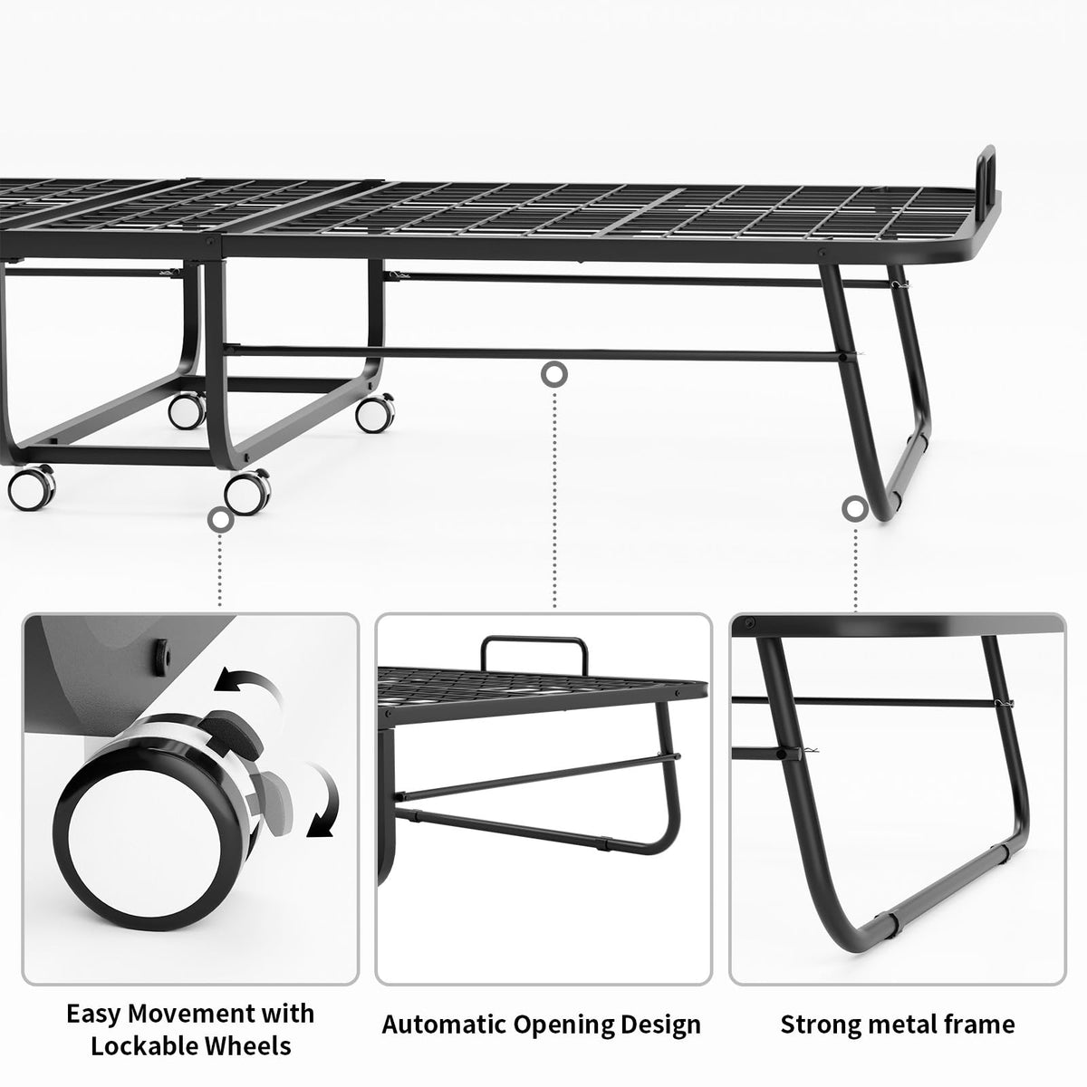 Folding Bed with Mattress 75''x31'' 5 Inch Memory Foam Metal Frame T713