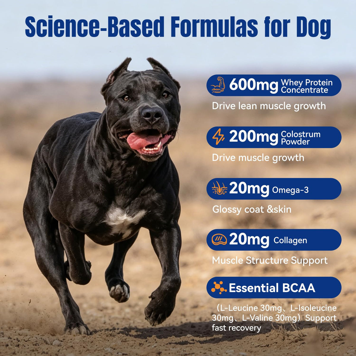 Bacon Flavor 110 Count Dog Muscle Gain Chews with Whey Protein & BCAA D9901