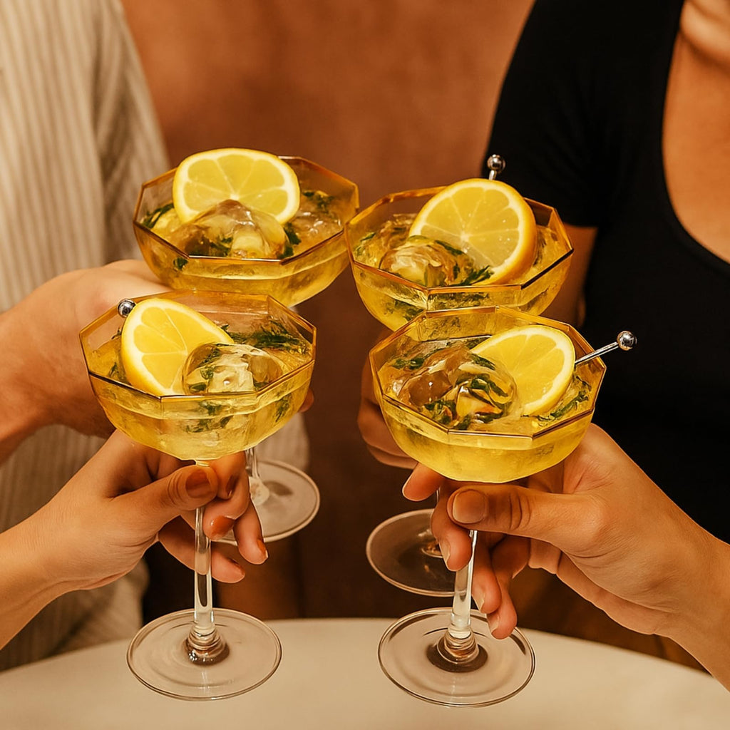 Champagne Coupe Glasses Set of 4 Gold Rim E586