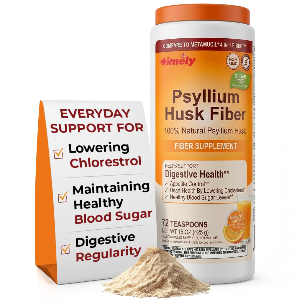 Psyllium Husk Powder Fiber Supplement, Orange Flavor, 15 oz Q42825