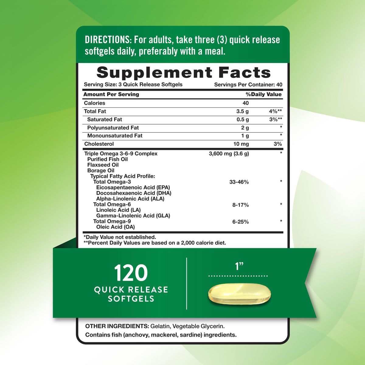 Omega 3-6-9 Softgels 3600mg 120 Count X1556
