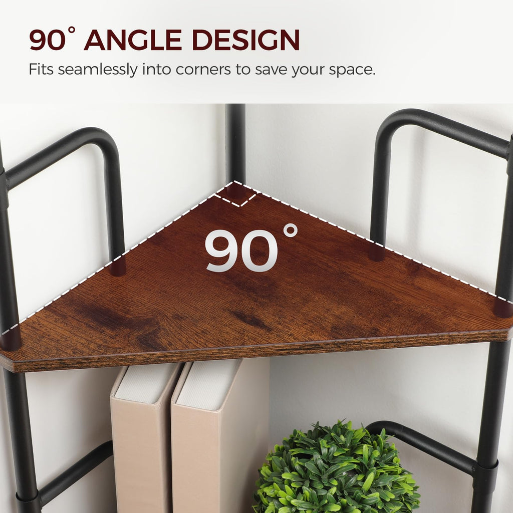 5-Tier Tall Corner Bookshelf with Metal Frame O286