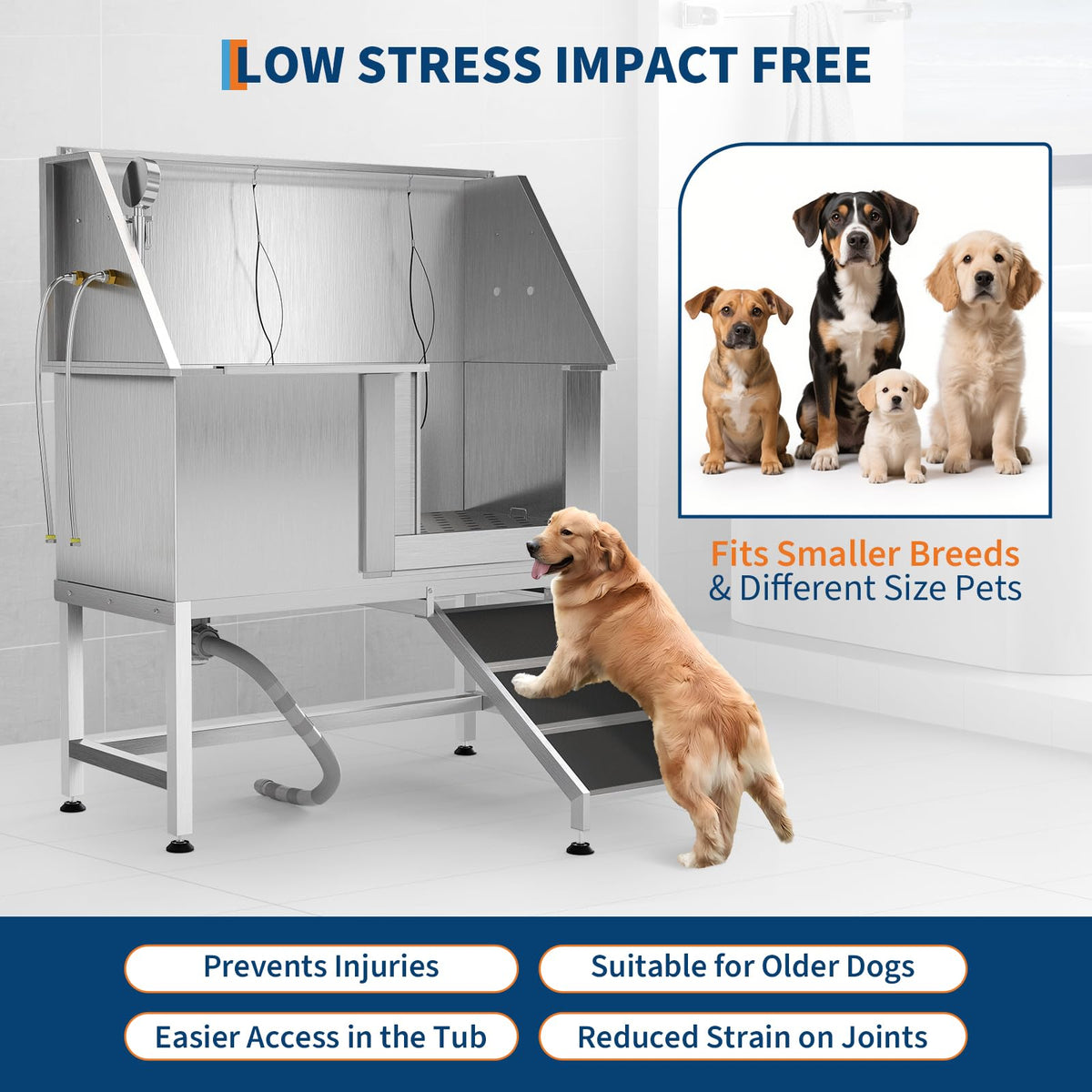 50 Inch Stainless Steel Dog Washing Station with Non-Slip Ramp M5754