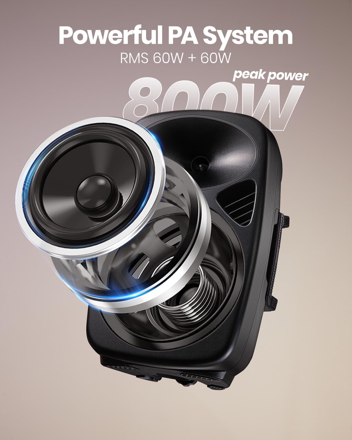 8 Inch Rechargeable Bluetooth PA System with Tripod Stands, Wired Mic T75126
