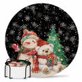 Black Retro Linen Ceramic Stone Coasters Set of 6 with Holder L84522
