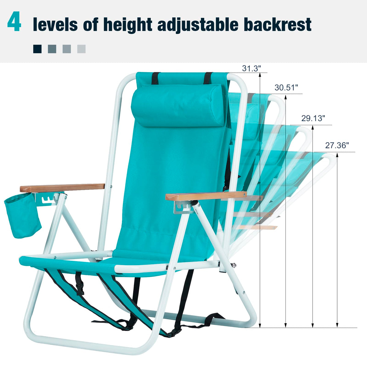 Set of 2 Folding Backpack Beach Chairs with Cup Holder (Green) H716166
