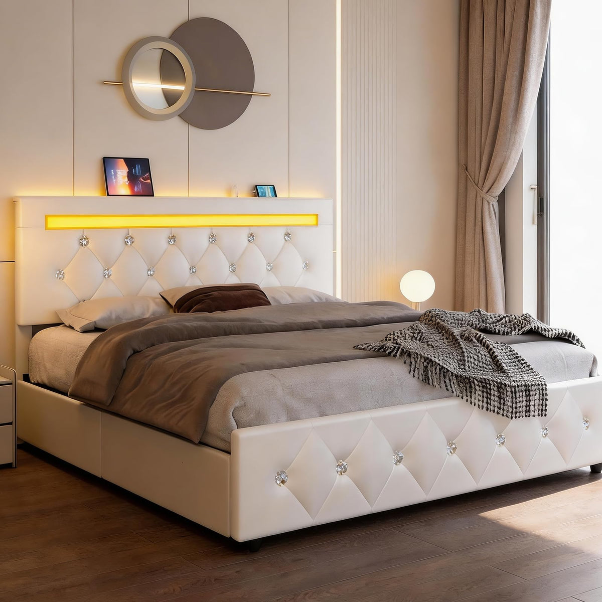 White Full Size Storage Bed with 4 Drawers and Adjustable Headboard M873776