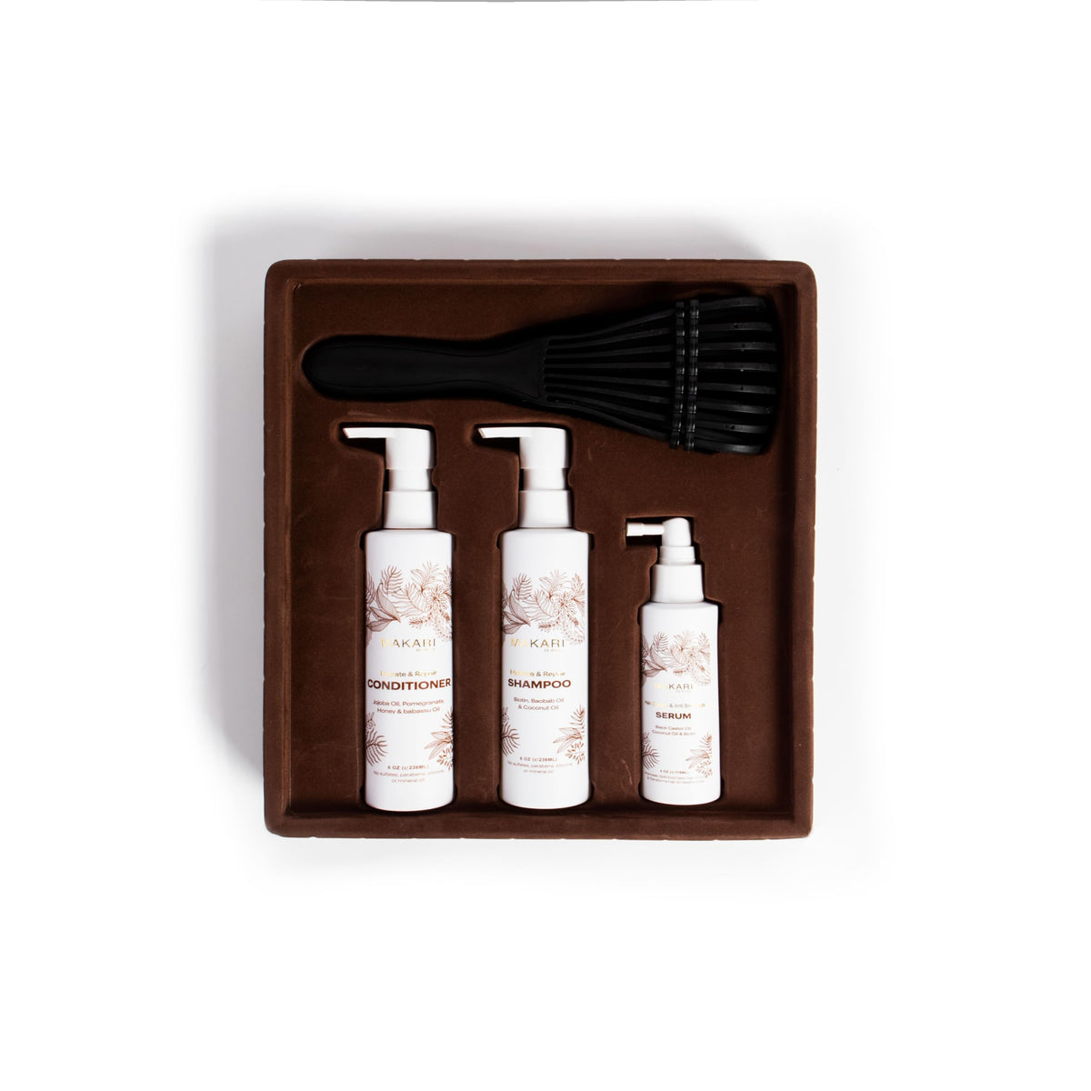 Hair Care Set with Shampoo, Conditioner, Serum & Brush Q862