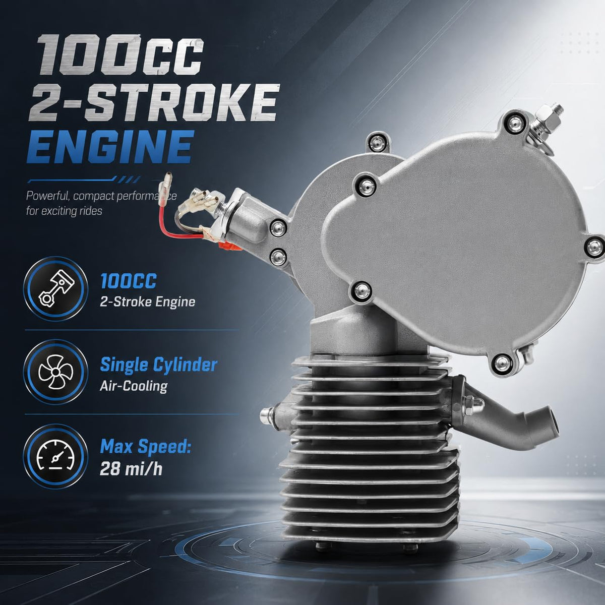 2-Stroke 100cc Gas Bicycle Engine Kit with 44 Tooth Sprocket N97713