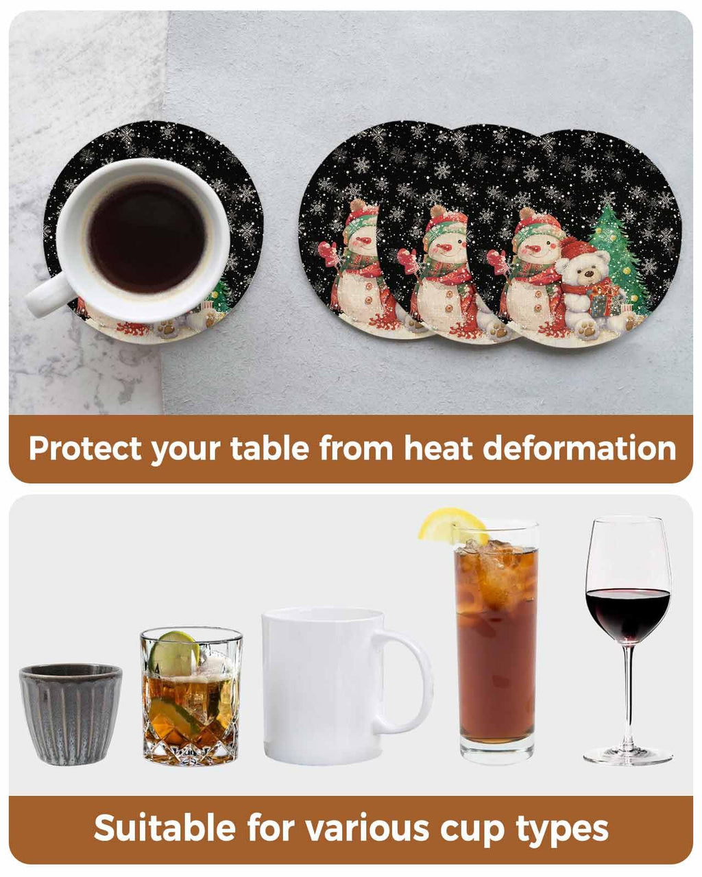 Black Retro Linen Ceramic Stone Coasters Set of 6 with Holder L84522