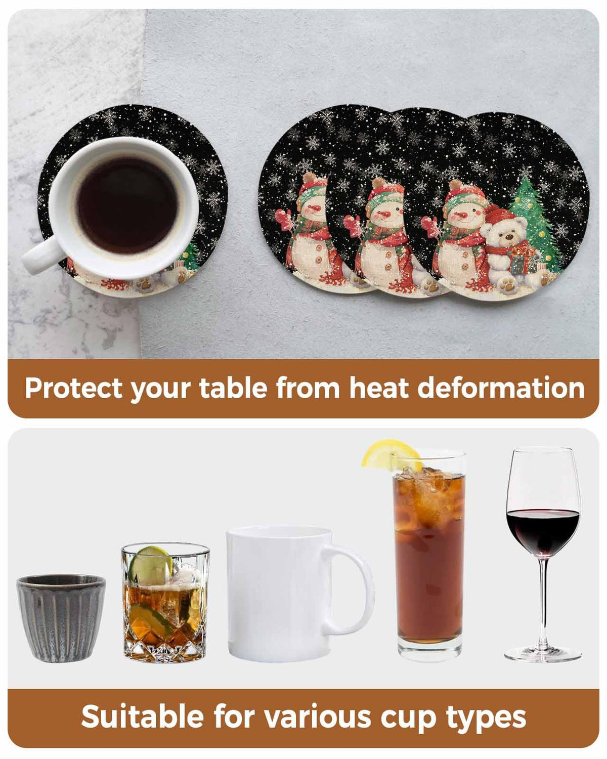 Black Retro Linen Ceramic Stone Coasters Set of 6 with Holder L84522