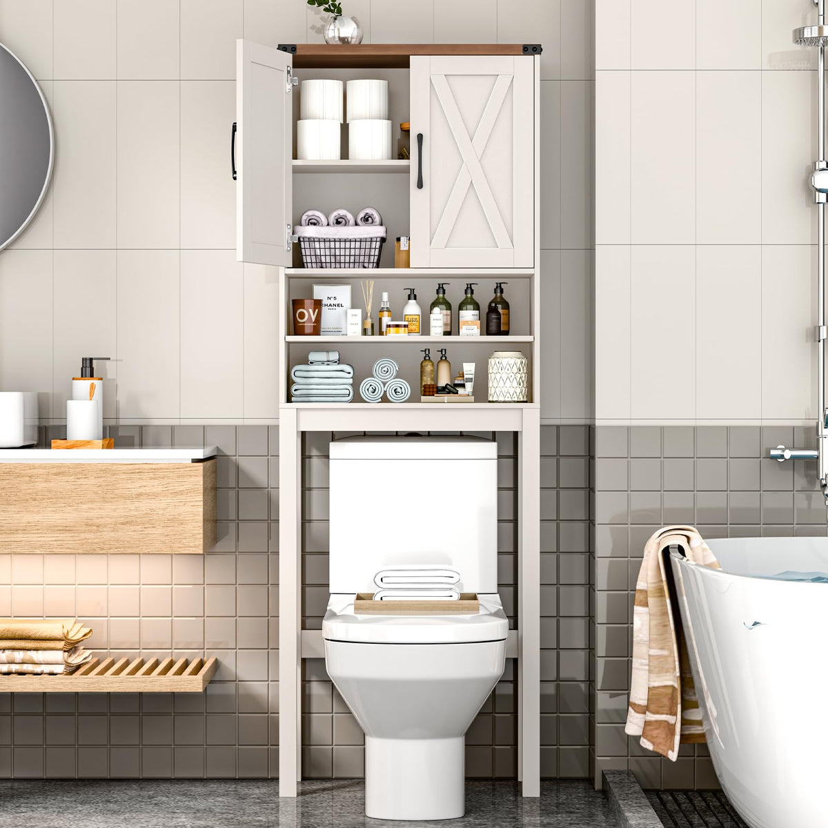 Over The Toilet Storage Cabinet with Adjustable Shelf, White Q2804
