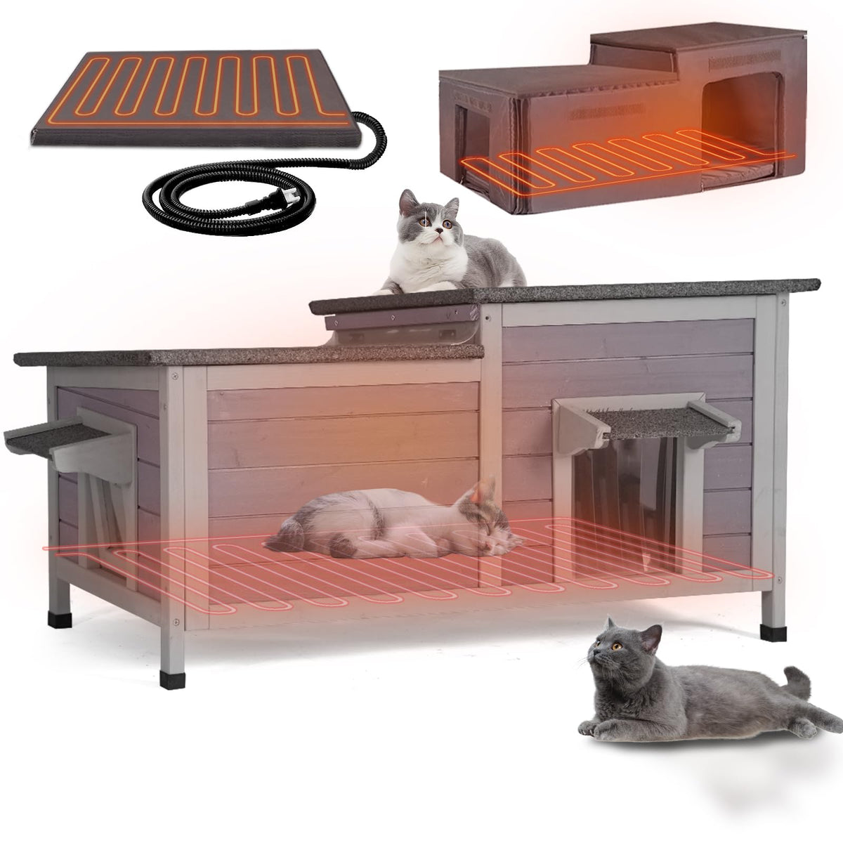 Large Heated Outdoor Cat House with Insulated Liner A482