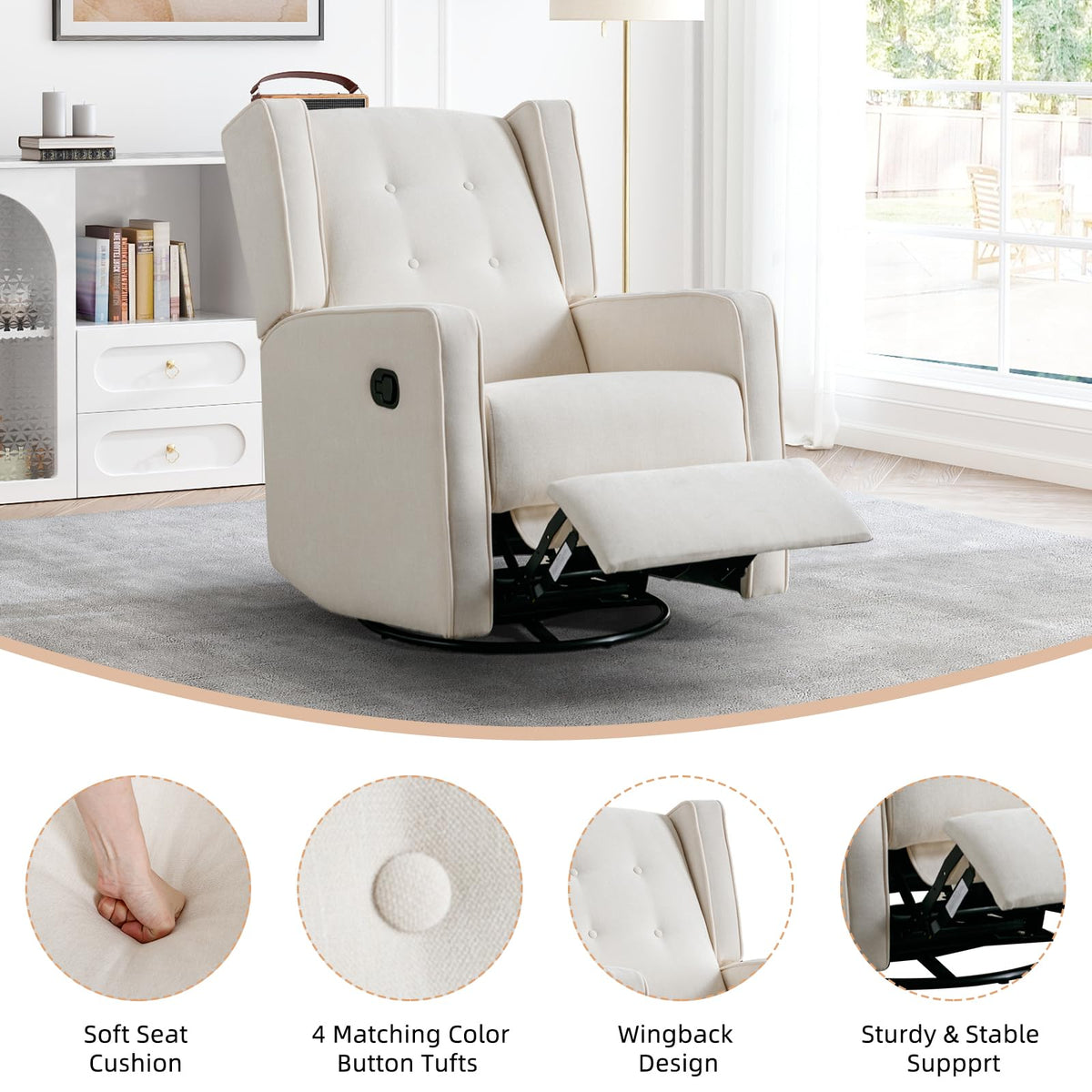 White Swivel Rocker Recliner Chair N6222