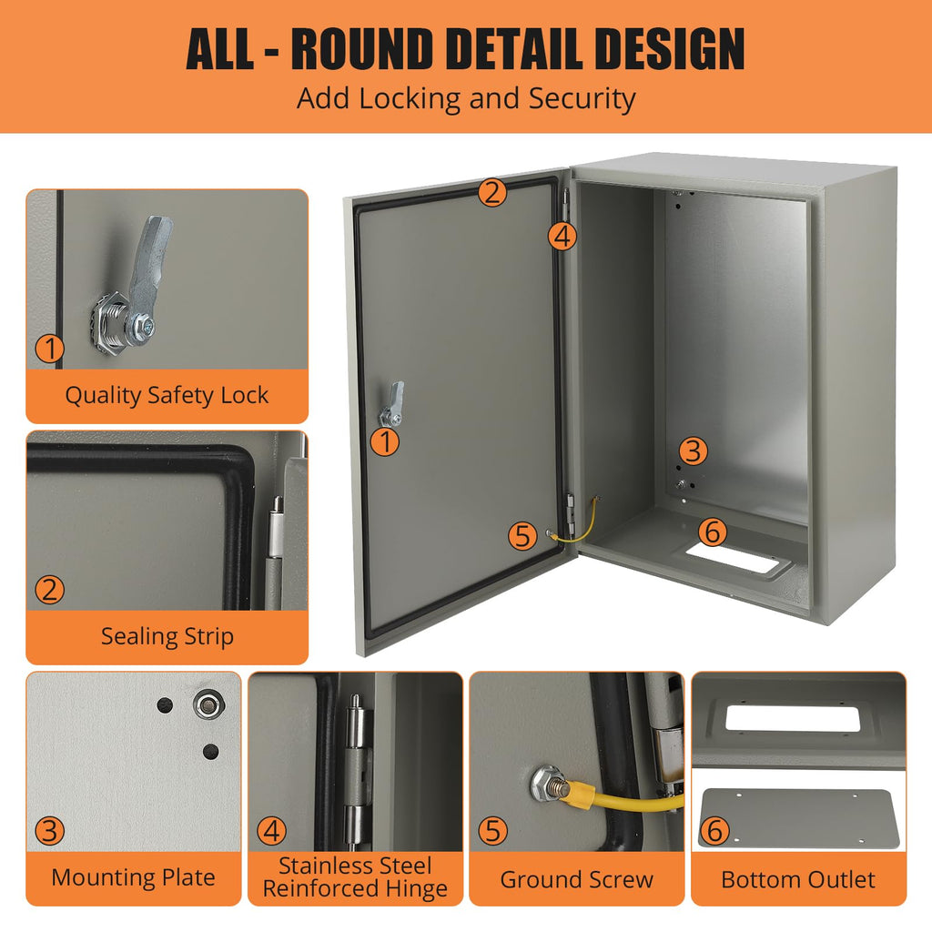 24" x 16" x 10" Waterproof Stainless Steel Electrical Enclosure Box with Lock X705651