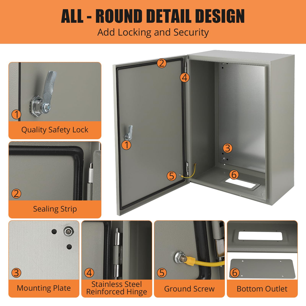 24" x 16" x 10" Waterproof Stainless Steel Electrical Enclosure Box with Lock X705651