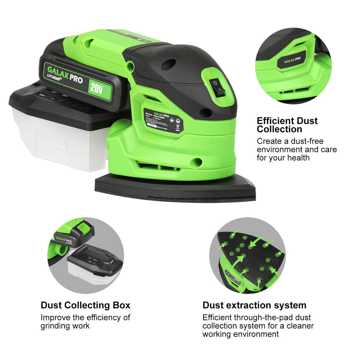 Cordless Detail Sander 2.0Ah Battery, 20 Pcs Sandpapers D1872