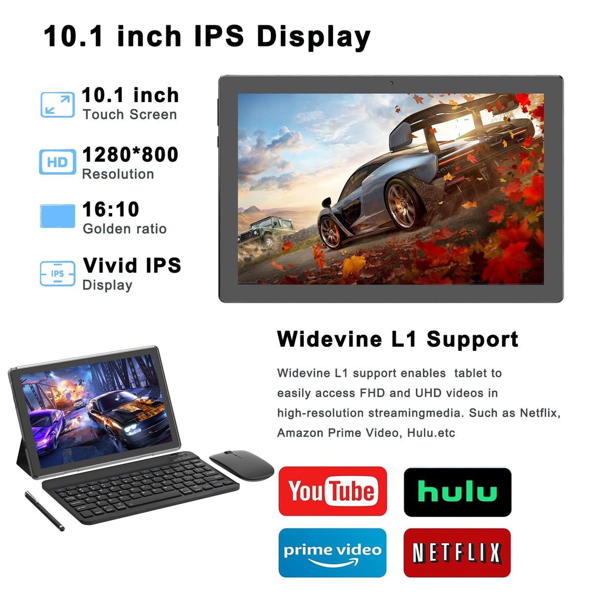 Android 15 Tablet 18GB RAM 128GB ROM 10 inch Black H726315
