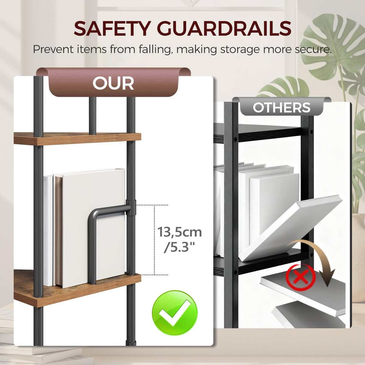 5-Tier Tall Corner Bookshelf with Metal Frame O286
